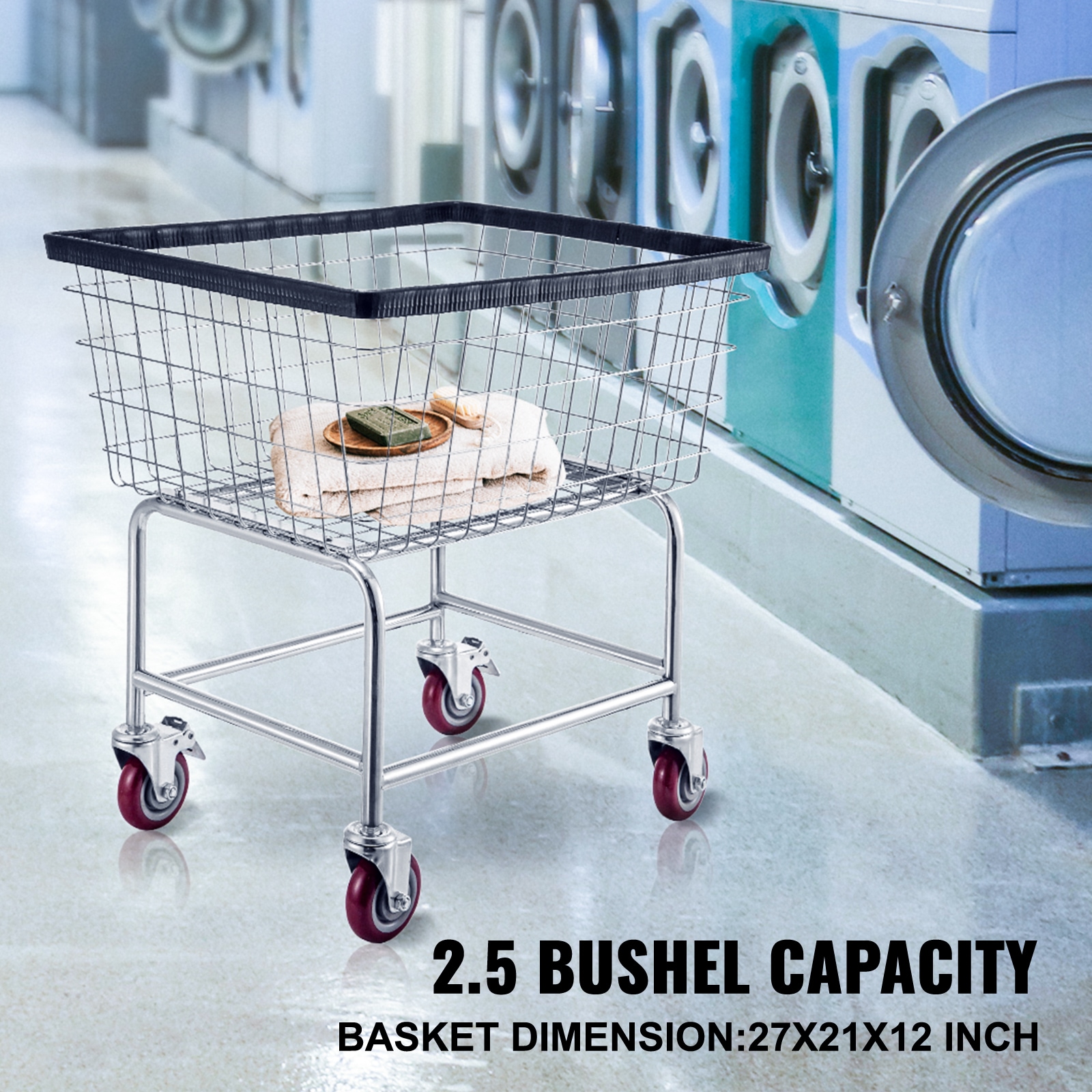 Wire Laundry Cart With Wheels Commercial Steel Chrome Trolley_voghion.com